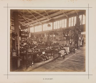 Interior view of the Ceylon display in the Royal Exhibition Building during the Melbourne International Exhibition of 1880. Caption reads: 48. Ceylon Court