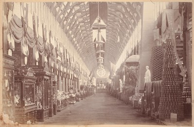 International Exhibition, Melbourne, 1880. Interior view of the Exhibition Building looking northwards along the Main Avenue towards the far end of the temporary annexe.
