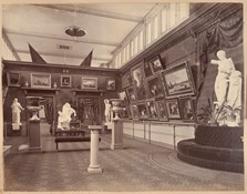 International Exhibition, Melbourne, 1880. Interior view of the Exhibition Building showing the German Fine Arts Gallery in the southern balcony of the western nave in the Great Hall.