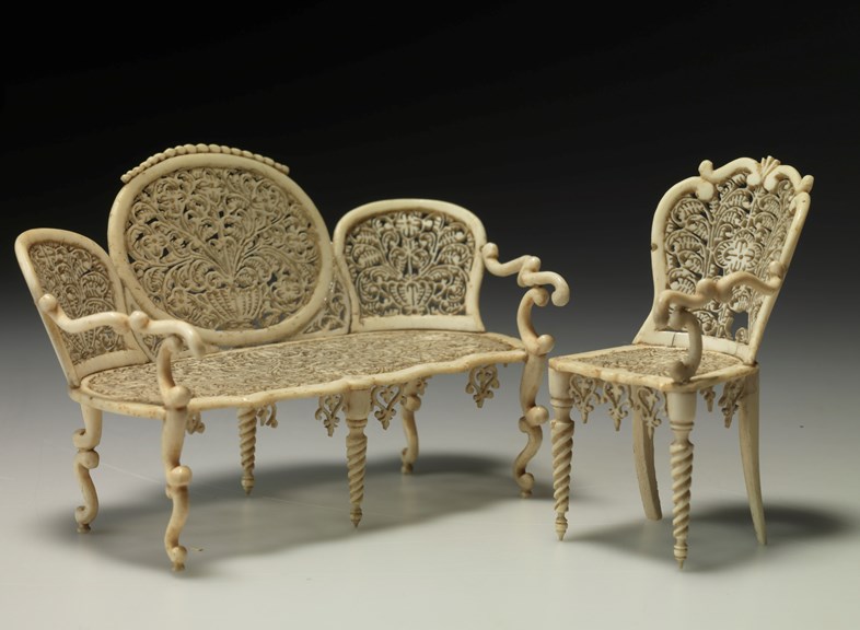 Doll House Furniture - Sofa & Chair, Ivory, India, circa 1880.