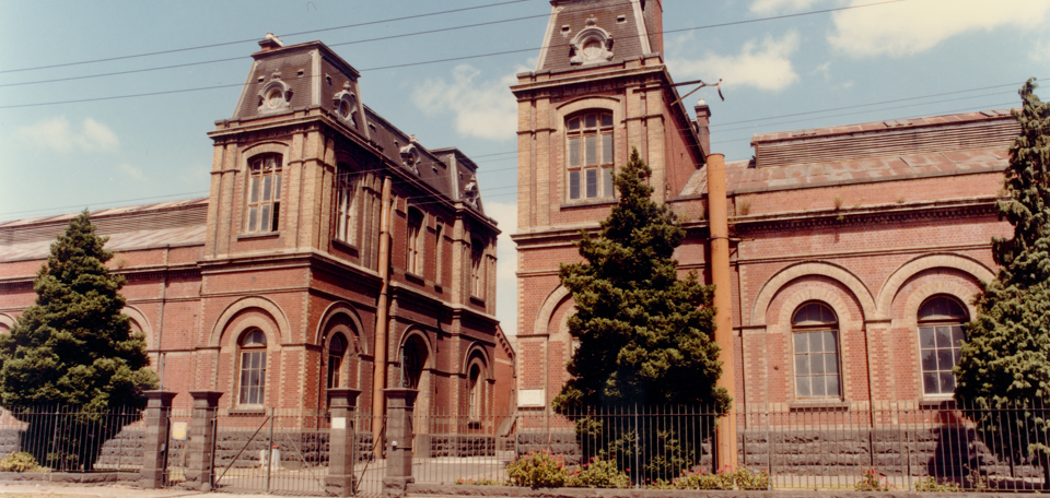 Mansard towers from Douglas Parade, Spotswood Pumping Station, circa 1982.
