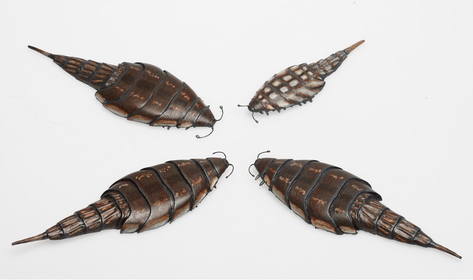 Group of four Kalbarria brimmellae models, extinct arthropods from the late Silurian period