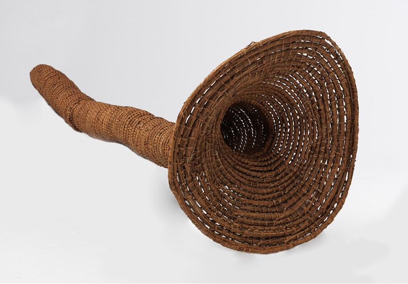 A hand woven trap for eels.