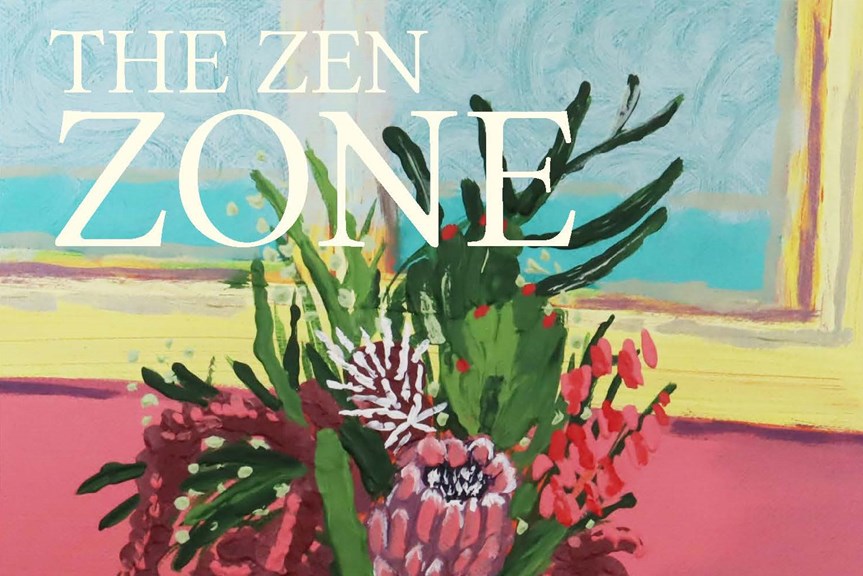 Impressionist painting of flowers on a windowsill. Overlaid text reads 'The Zen Zone'.