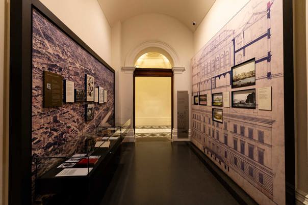 Display cabinets in  Voices Across Time exhibition at the Immigration Museum