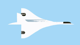 An illustration of the Concorde supersonic aeroplane flying through the sky at incredible speeds