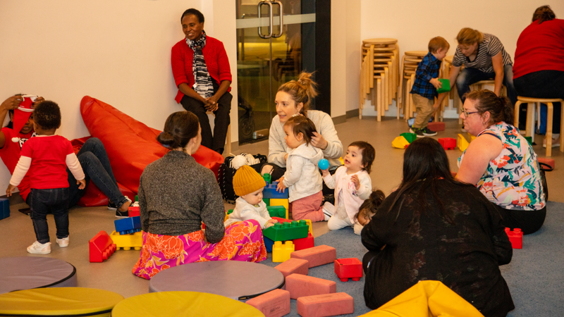 Families at the Bub Hub activity in the STEM Learning Lab during Little Kids Day In at Scienceworks.