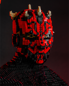 The head of the Sith Lord Darth Maul created out of LEGO for LEGO® Star Wars: The Exhibition at Melbourne Museum.