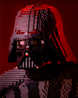 The head of the Sith Lord Darth Vader created out of LEGO for LEGO® Star Wars: The Exhibition at Melbourne Museum.