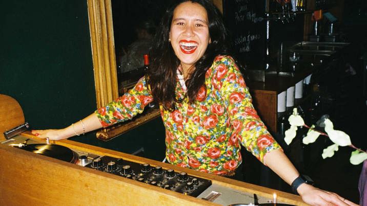 Sweetie vinyl DJing.