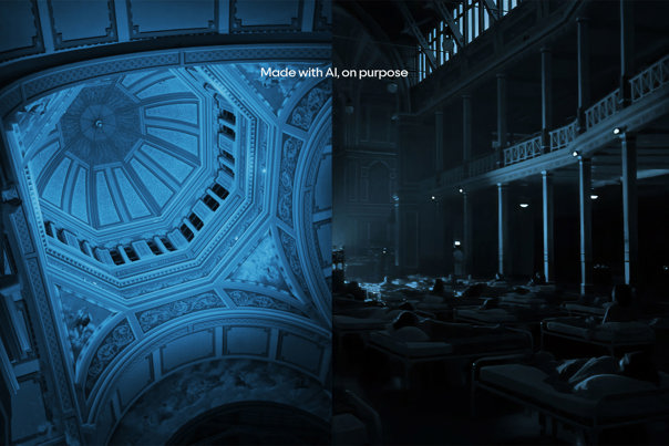 People sleeping beneath the dome roof of the Royal Exhibition Building.