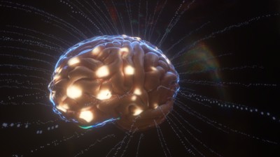 A giant brain on a black background 