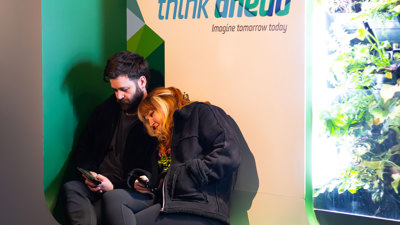 Visitors chill in the Think Ahead exhibition.