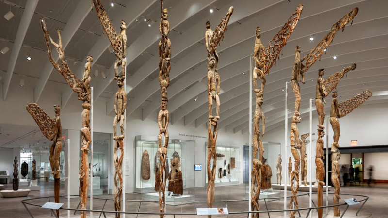 Installation view of the Arts of Oceania Met Museum of Art New York.