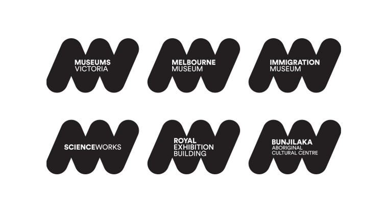 Musuems Victoria symbol in black and white with venue names