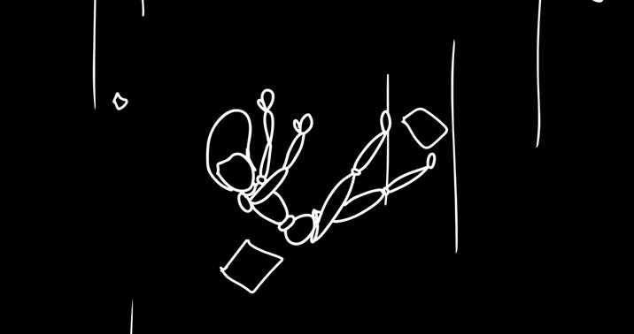 Illustration of a white mannequin falling, set against a black background.