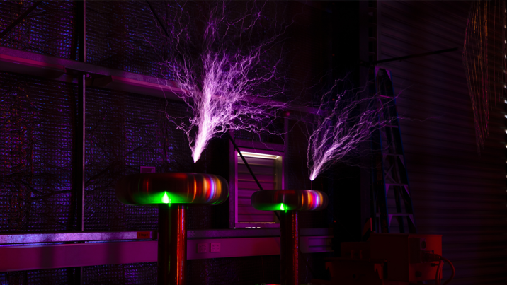 Two new small Van de Graff Generators making music in the Lightning Room at Scienceworks