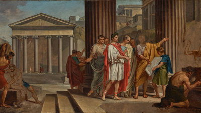 Oil painting of the Emperor Augustus Ordering the Adornment of Rome (1781–1839).