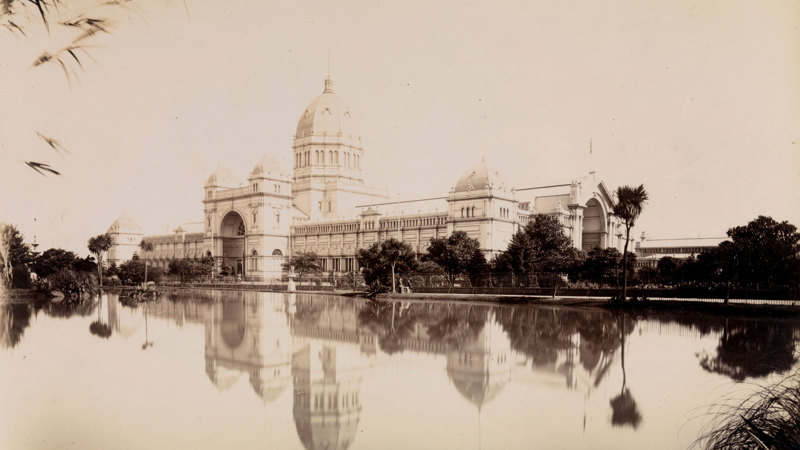  A view of the (Royal) Exhibition Building looking across the ornamental lake towards the southern facade.