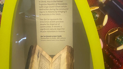 A 300 year old Qur'an in a display in Identity: Yours, Mine, Ours exhibition at the Immigration Museum.