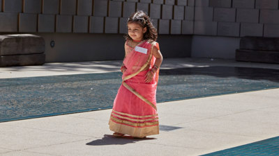  Girl participating in fashion parade presented by Richi Madan from PBS Mumbai Masala at Diwali Kids Fest in Immigration Museum