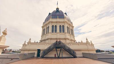 People enjoying the view from the Dome Promenade rooftop.