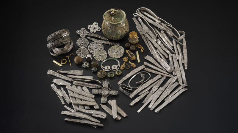 Assorted treasures discovered in the Galloway Hoard.