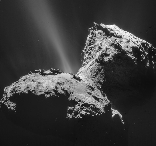 The active core of Comet 67P vents gas and dust into space as observed from 28km