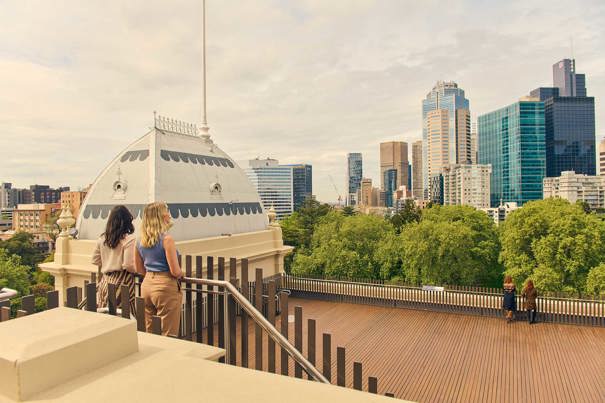 People enjoying the view from the Dome Promenade rooftop.