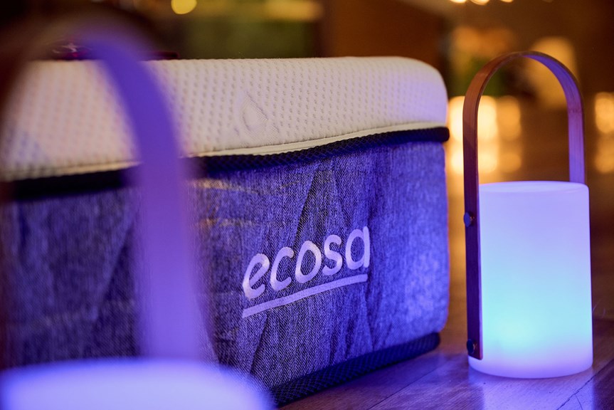 An Ecosa mattress beside lanterns on the floor of Dinosaur Walk Exhibition at Melbourne Museum.