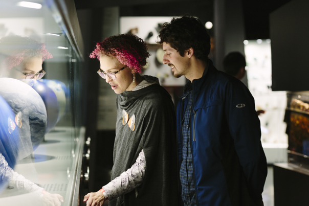 Adults enjoying child-free access to Dynamic Earth during Nocturnal at Melbourne Museum.