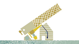 An illustration of the Great Melbourne Telescope, which is large and fully steerable, designed to look beyond our galaxy.