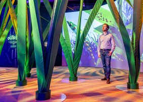 Visitors experiencing the digital interactive exhibition Antopia at Melbourne Museum.