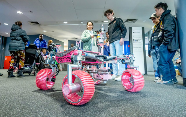 Monash Nover Rover Team’s bright pink Banksia robot in action.