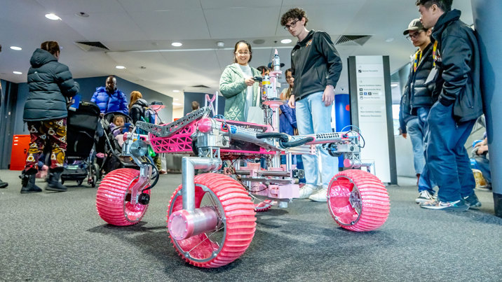 Monash Nover Rover Team’s bright pink Banksia robot in action.