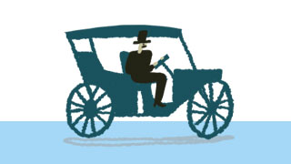 An illustration of a person driving on a road in the Haines & Grut four-wheeled motor buggy.
