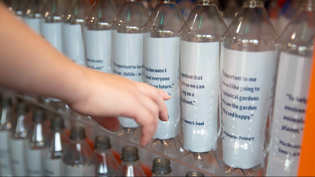 Messages in bottles from Primary school students from across Victoria about why recycling is important to them.