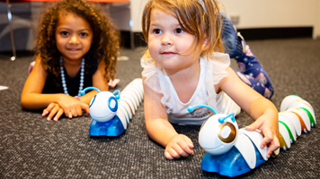  Children playing with a Code-a-pillar in the Energy Lab during the Little Kids Day In program at Scienceworks, February 1st, 2021.