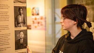  Secondary school student viewing the Leaving Home exhibition in Immigration Museum.