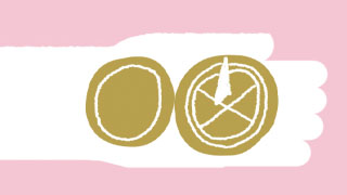 An illustration of a hand holding George Bass’s pocket sundial compass, which is the size and shape of a typical pocket watch, so is portable and fits comfortably in one hand.