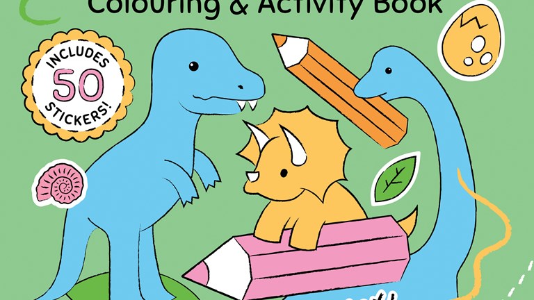 Front cover of the Dino Gang Colouring & Activity Book.