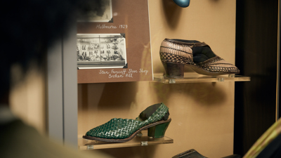 Shoes in a display in Leaving Home exhibition at the Immigration Museum.